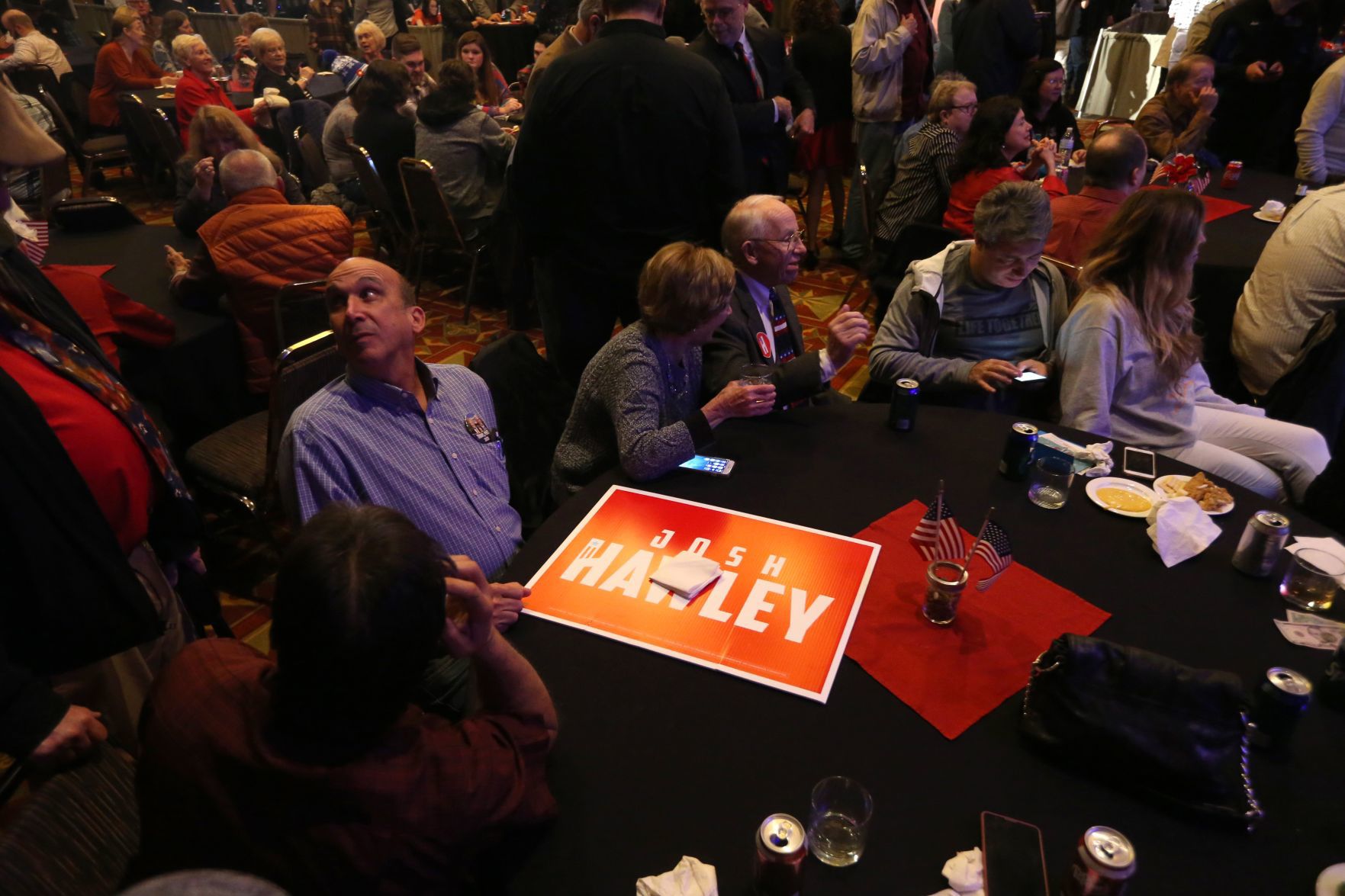 Supporters gather at election watch party for Missouri Attorney General and Republican U.S. Senate candidate Josh Hawley in Springfield